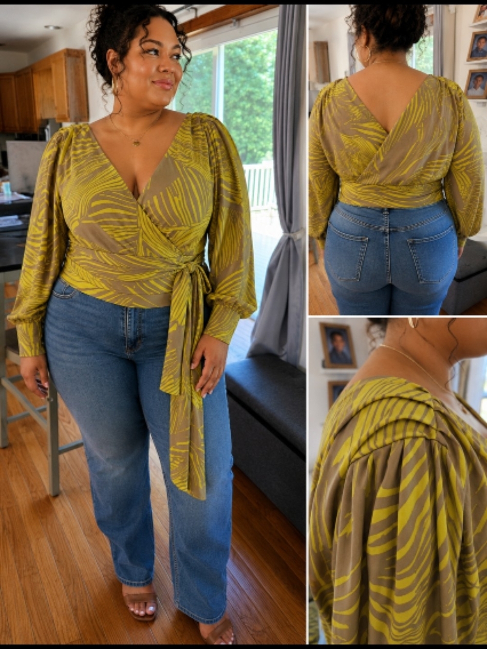 NWT Banana Republic Size 18 Yellow & Taupe Abstract Print Wrap Blouse